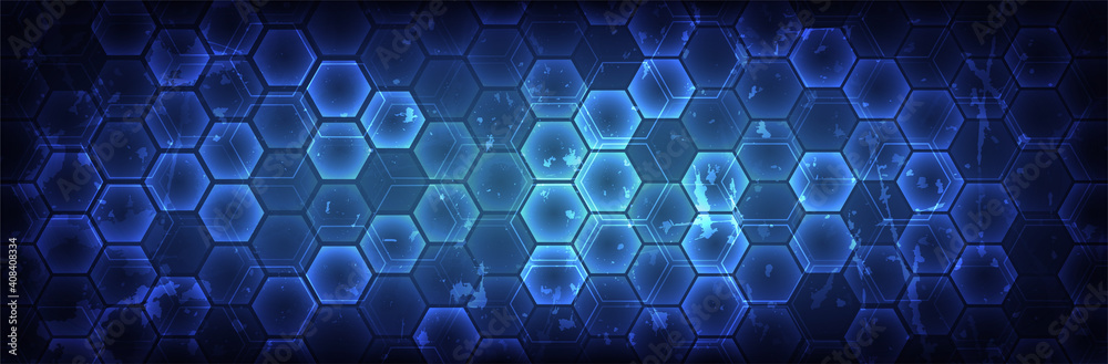 Futuristic Hexagon background. Abstract Honeycomb pattern. Blue vector illustration