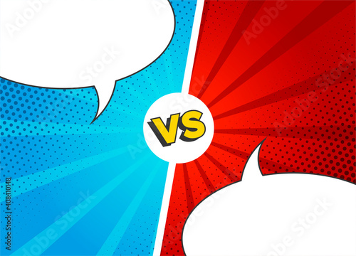 Versus fight backgrounds. Empty bubble speech template for comics duel. Vs battle challenge. Cartoon fighting duels with lightning ray border.
