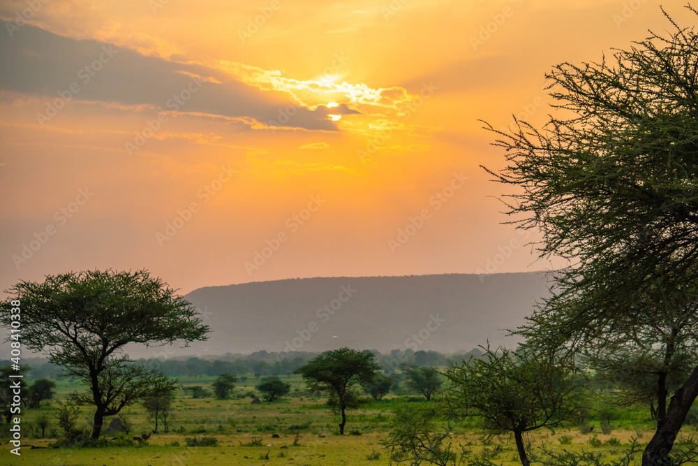 Spectacular Ngoro Ngoro sunset over the African bush