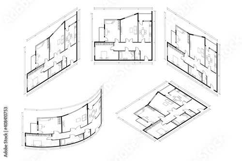 Isometric Architect Blueprint Vector Plan of Home. Blueprint House Plan Drawing. Professional Architectural Illustration Sketch Home.