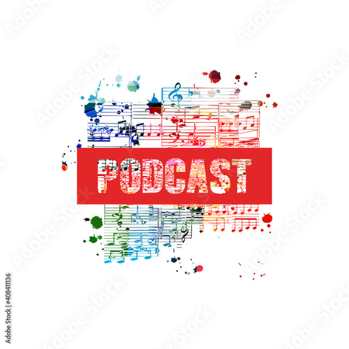 Audio podcast concept, podcast recording, online show, live streaming, broadcasting colorful vector illustration design