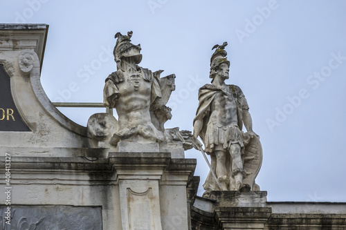 Architectural fragment of The Arc Here (XVIII century) - a triumphal arch between Place Stanislas and Place de la Carriere in Nancy, France. A World Heritage Site.