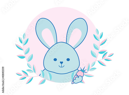 Cute Easter bunny holding carrot vector.