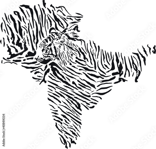 Map of Indian subcontinent with tiger background