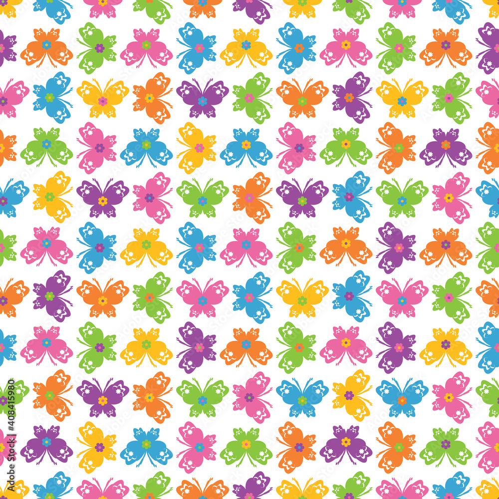 Stylized colorful Butterflies seamless repeat pattern design