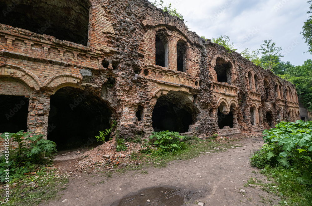Abandoned Military Tarakaniv Fort (other names - Dubno Fort, New Dubna Fortress) - a defensive structure, an architectural monument of 19th century, Tarakaniv, Rivne region, Ukraine.