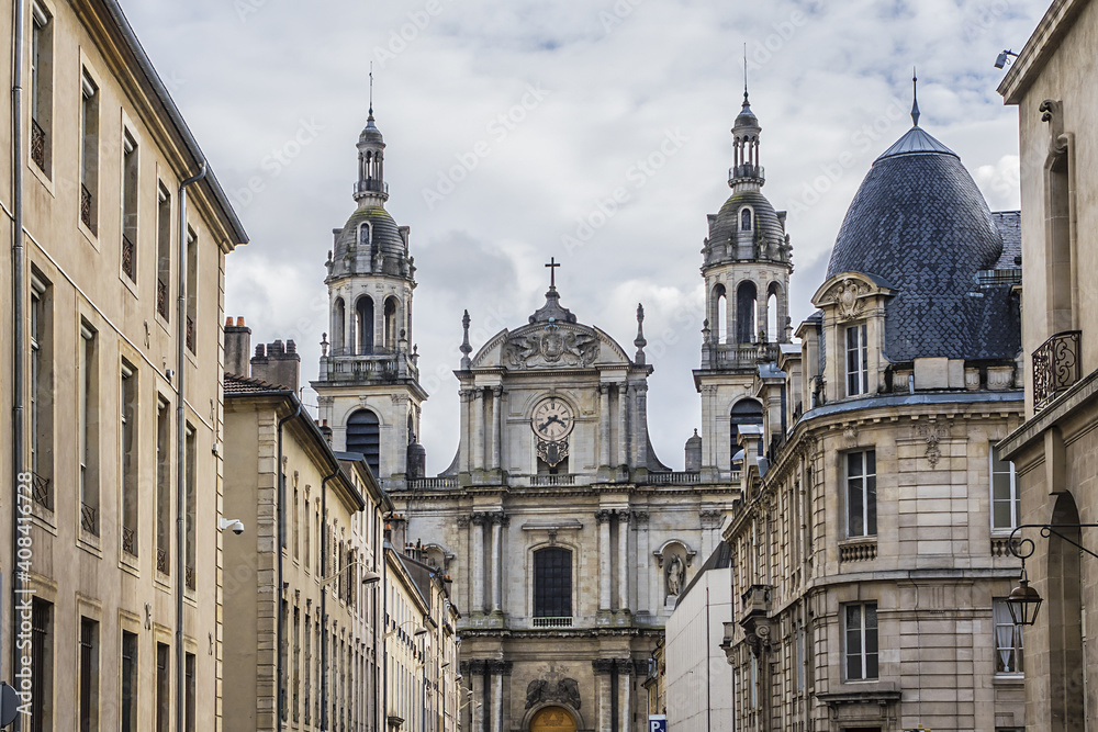 Nancy Cathedral (Cathedral of Our Lady of the Annunciation and St. Sigisbert) - Roman Catholic Church located in town of Nancy, Lorraine, France. Nancy Cathedral erected in the XVIII century.