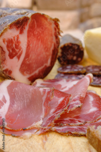 Pork loin typical salami of the Marche region in Italy