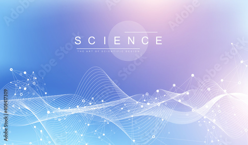 Geometric abstract background with connected lines and dots. Connectivity flow point. Molecule and communication background. Graphic connection background for your design. Vector illustration.