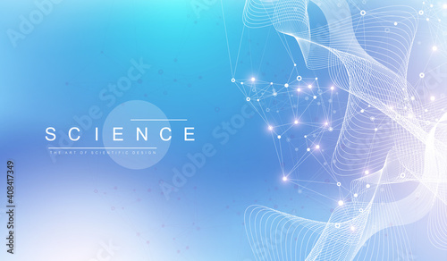 Scientific vector illustration genetic engineering and gene manipulation concept. DNA helix, DNA strand, molecule or atom, neurons. Abstract structure for Science or medical background. CRISPR CAS9.