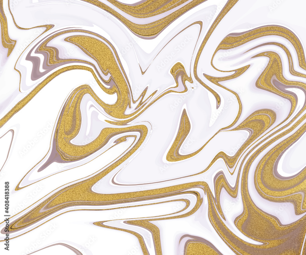 White liquid ink with gold glitter texture.
