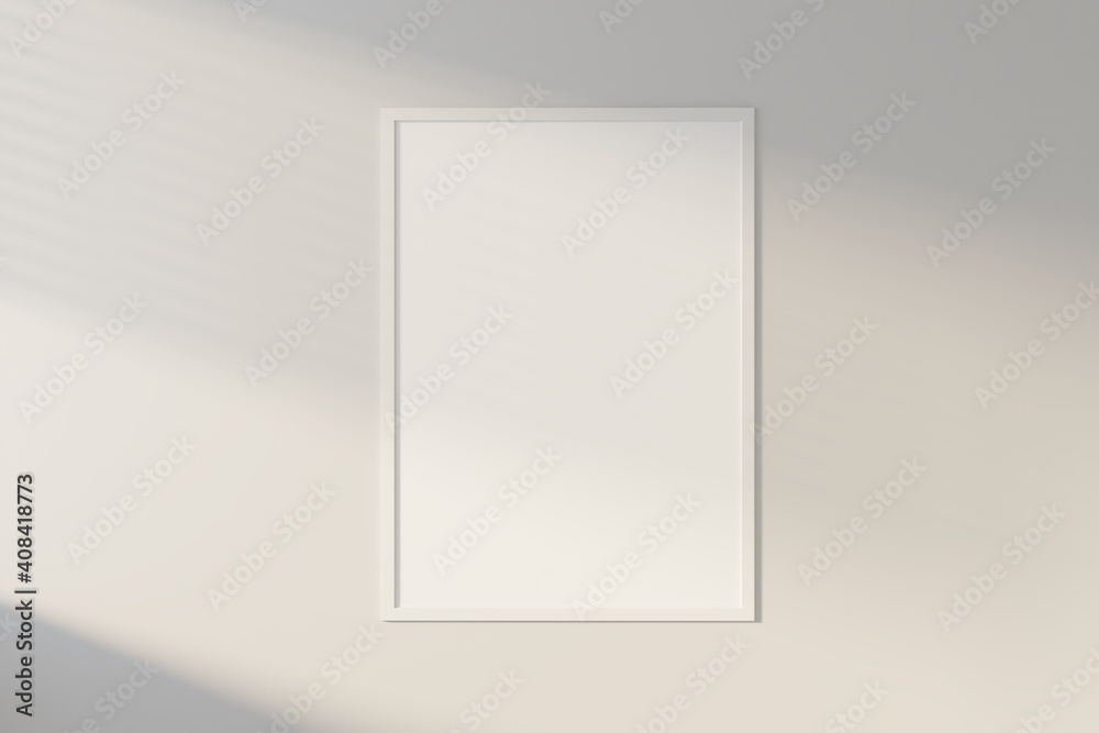 Bright gallery interior with empty vertical banner Bright gallery interior with empty vertical banner