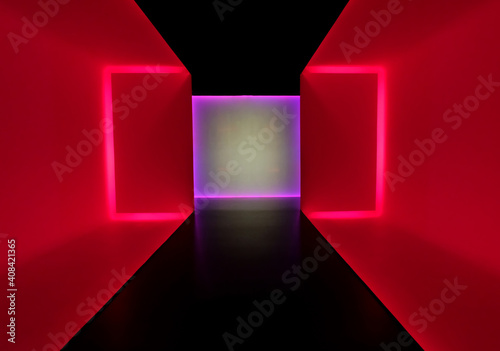Black Hallway  with Neon Lights