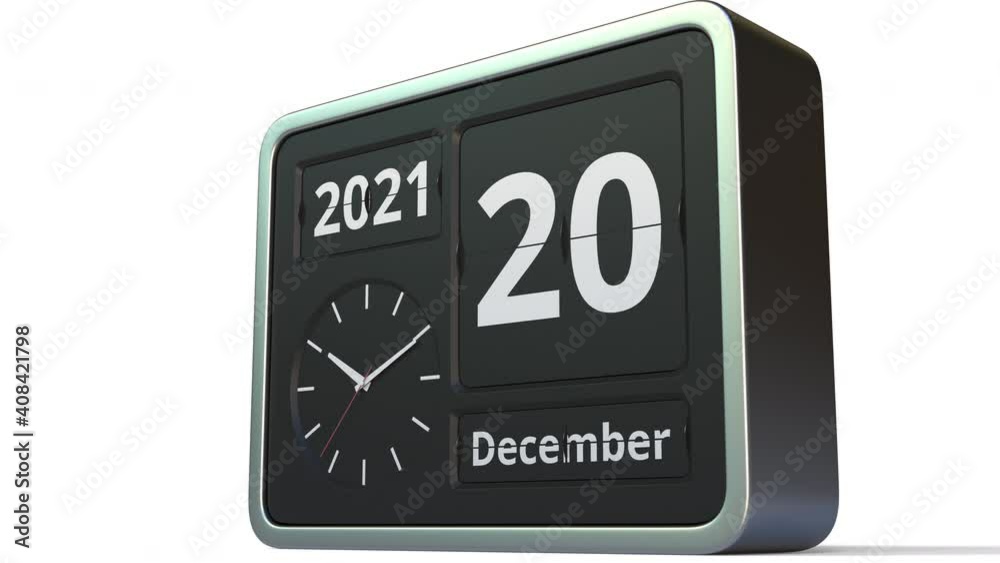 December 20 date on the flip clock calendar, 3d animation December 20 date on the flip clock calendar, 3d animation