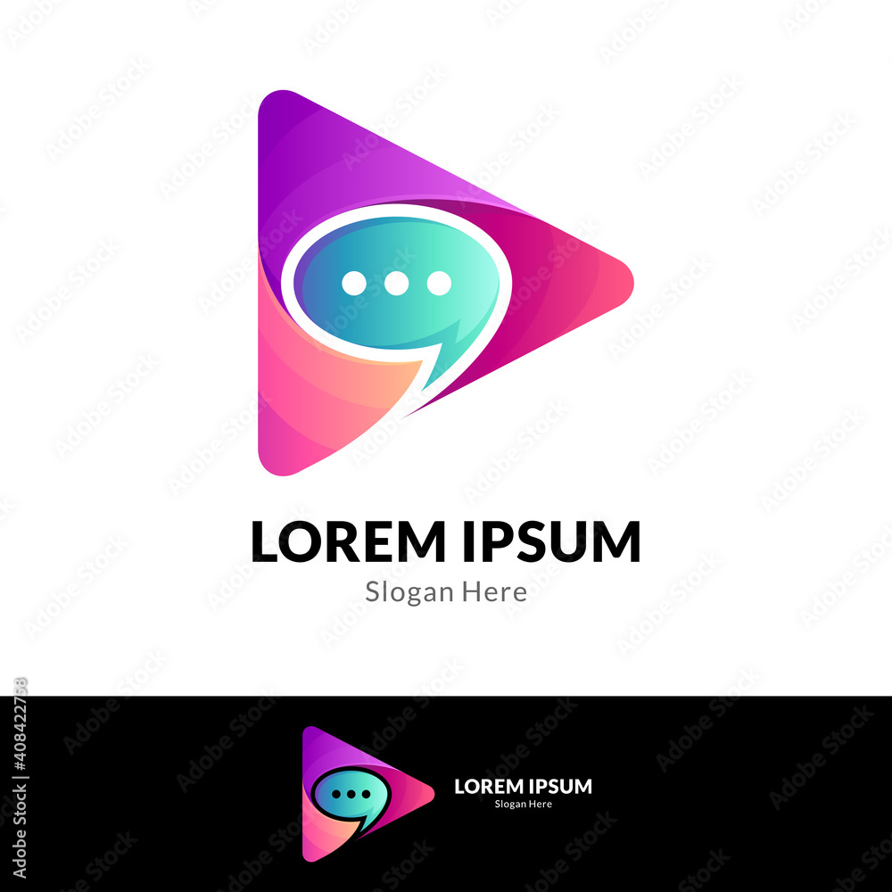 Media play bubble chat logo concept template ready for use Media play bubble chat logo concept template ready for use