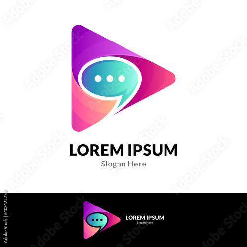 Media play bubble chat logo concept template ready for use