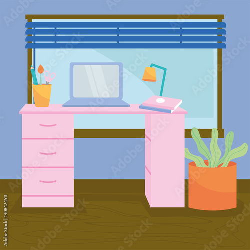 workplace with desk and laptop vector design