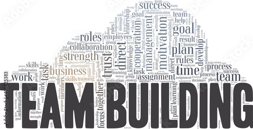 Team building vector illustration word cloud isolated on a white background.
