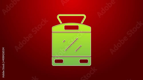 Green line Tram and railway icon isolated on red background. Public transportation symbol. 4K Video motion graphic animation