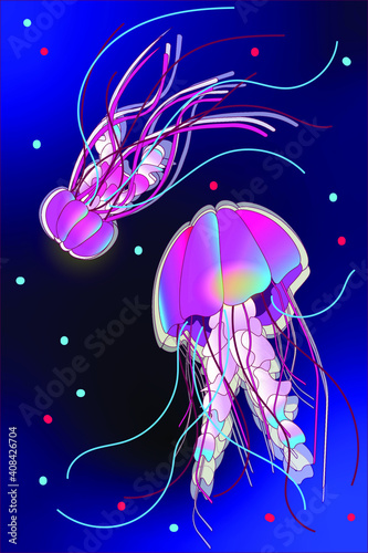 Jellyfish in the water. Vector illustration. 