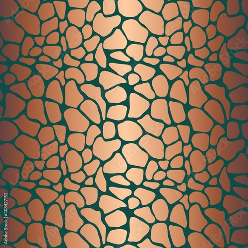 Copper gold giraffe skin seamless pattern on tidewater green background. Animal print 