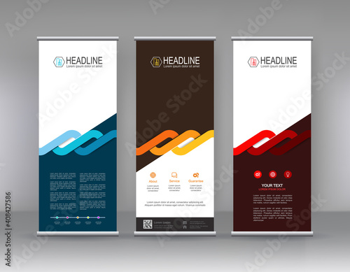 Roll up banner stand brochure flyer vertical template design, covers ,infographics ,vector abstract geometric background, modern x-banner and flag-banner advertising design element