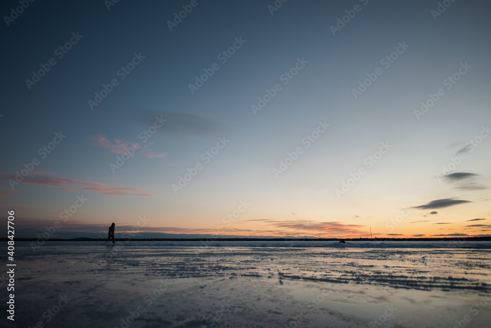 Sunset over Frozen Lake in Canada