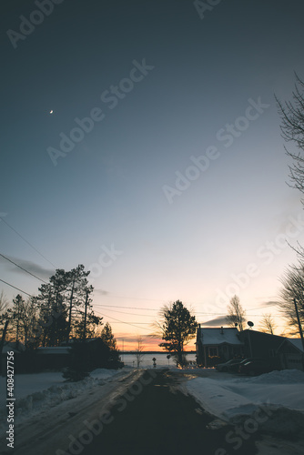 Lake Road in Canada at Dusk