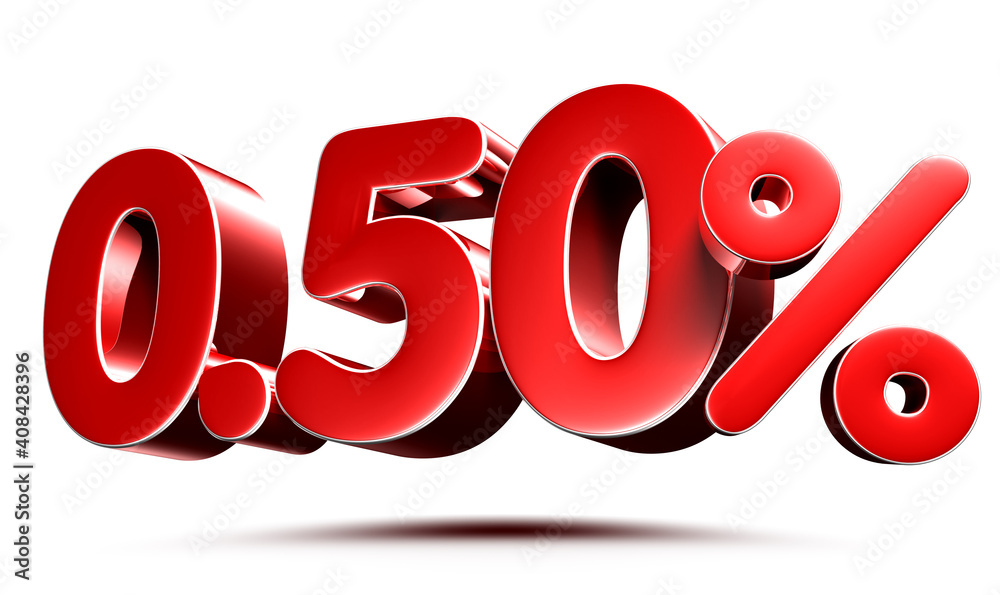 0.50 percent red on white background illustration 3D rendering with clipping path. 0.50 percent red on white background illustration 3D rendering with clipping path.