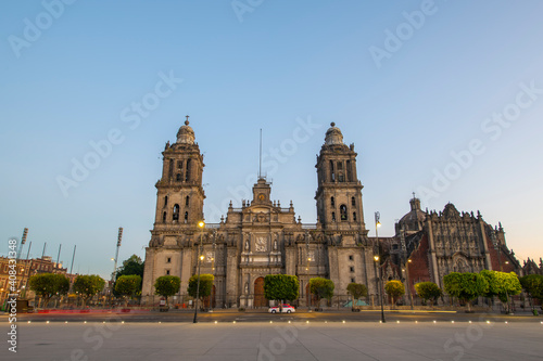 Zocalo Constitution Square and Metropolitan Cathedral at Historic center of Mexico City CDMX, Mexico. Historic center of Mexico City is a UNESCO World Heritage Site.