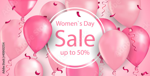 womens day 8 march holiday shopping sale special discount banner flyer or greeting card with air balloons horizontal vector illustration