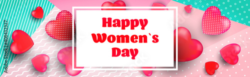 womens day 8 march holiday celebration banner flyer or greeting card with hearts horizontal vector illustration