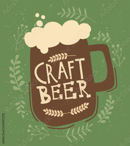 Craft beer poster with mug and foam. Vector illustration