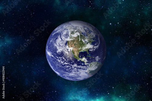 Fototapeta Naklejka Na Ścianę i Meble -  3d rendering: Planet Earth in outer space. Imaginary view of planet earth in a star fieldf
