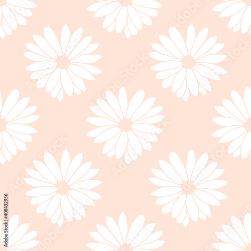 Seamless background with white flower doodles, powder pink background. Luxury pattern for creating textiles, wallpaper, paper. Vintage. Romantic floral Illustration