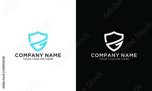 Vector logo design, shield icon, initials g on a black and white background.