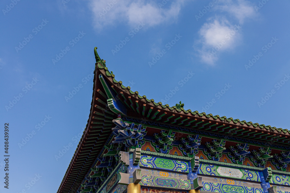 Roof of ancient Chinese Architecture, Old building under blue sky. Roof of ancient Chinese Architecture, Old building under blue sky.