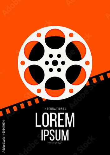 Movie and film poster design template background with vintage film reel
