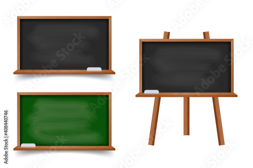 Realistic green and black chalkboard with wooden frame