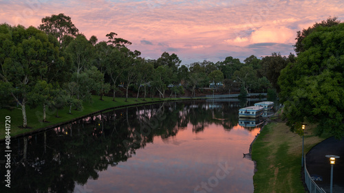 A pink Sunset over the river torrens in Adelaide South Australian on January 25th 2021