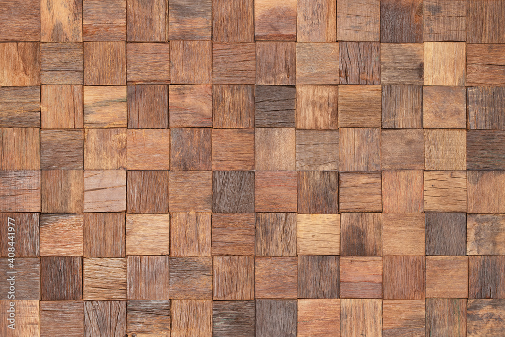 interior wooden wall background, wood texture mosaic boards