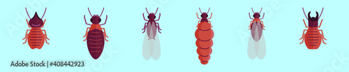 Set of termite cartoon icon design template with various models. vector illustration isolated on blue background