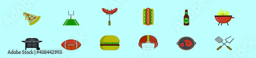 set of tailgates foods cartoon icon design template with various models. vector illustration isolated on blue background