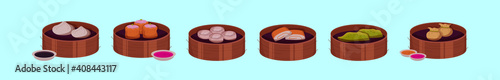 set of dumplings cartoon icon design template with various models. vector illustration isolated on blue background