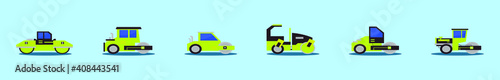 set of steam roller cartoon icon design template with various models. vector illustration isolated on blue background