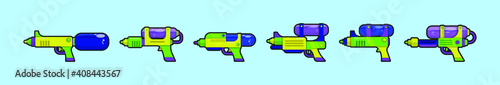 set of water gun cartoon design template with various models. vector illustration isolated on blue background