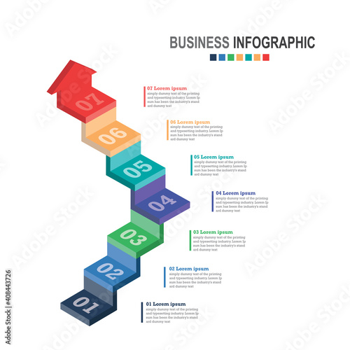 Stairs3Infographics business template 3D stairs with arrow, steps for Presentation, Sale forecast, Web design, improvement, Step by Step