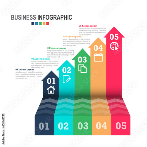 Infographics business template 3D stairs with arrow, steps for Presentation, Sale forecast, Web design, improvement, Step by Step