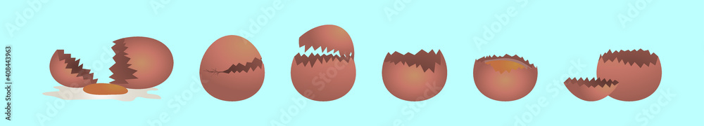 set of broken egg cartoon icon design template with various models. vector illustration isolated on blue background set of broken egg cartoon icon design template with various models. vector illustration isolated on blue background