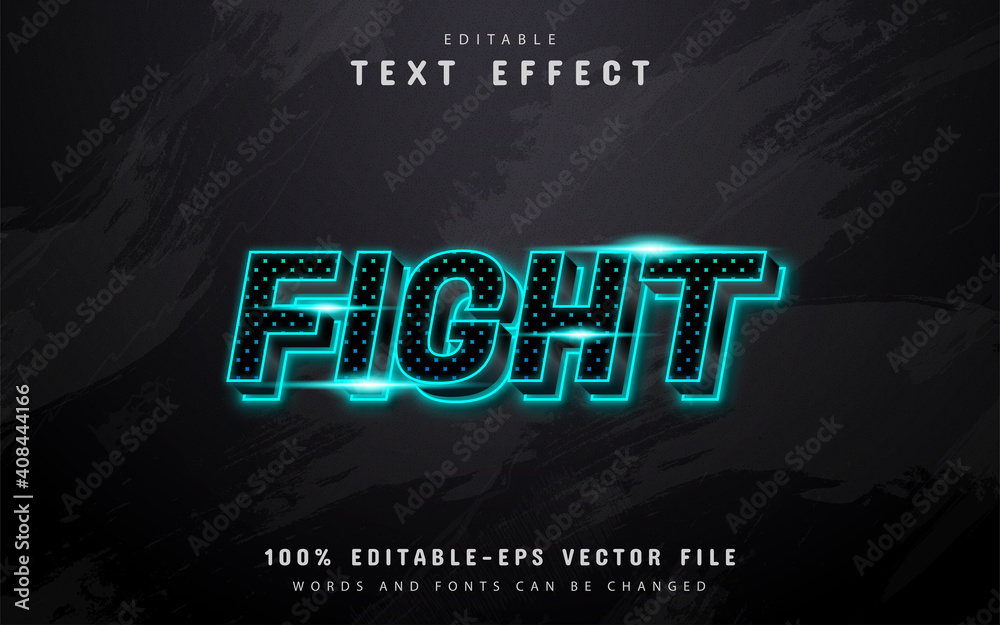 Fight text, neon text effect with dot pattern